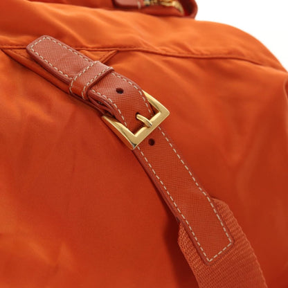 Prada Vela Double Front Pocket Backpack Tessuto with Saffiano Leather, ORANGE, NYLON, Backpack