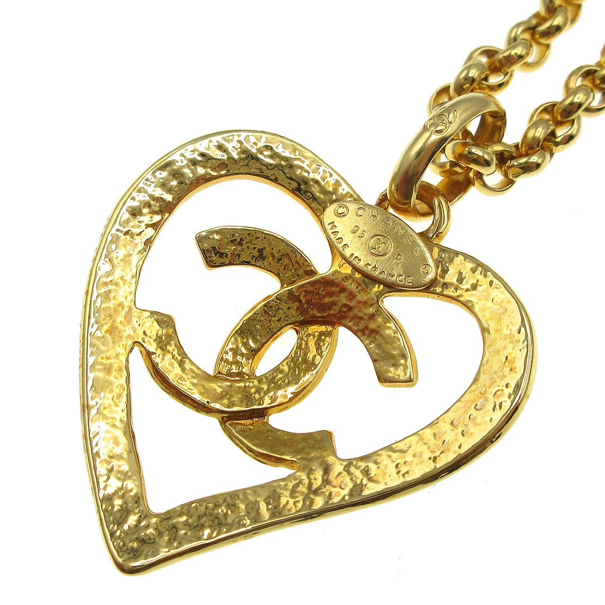Chanel CC Heart Pendant Necklace Metal, GOLD, GOLD_PLATED, Necklace