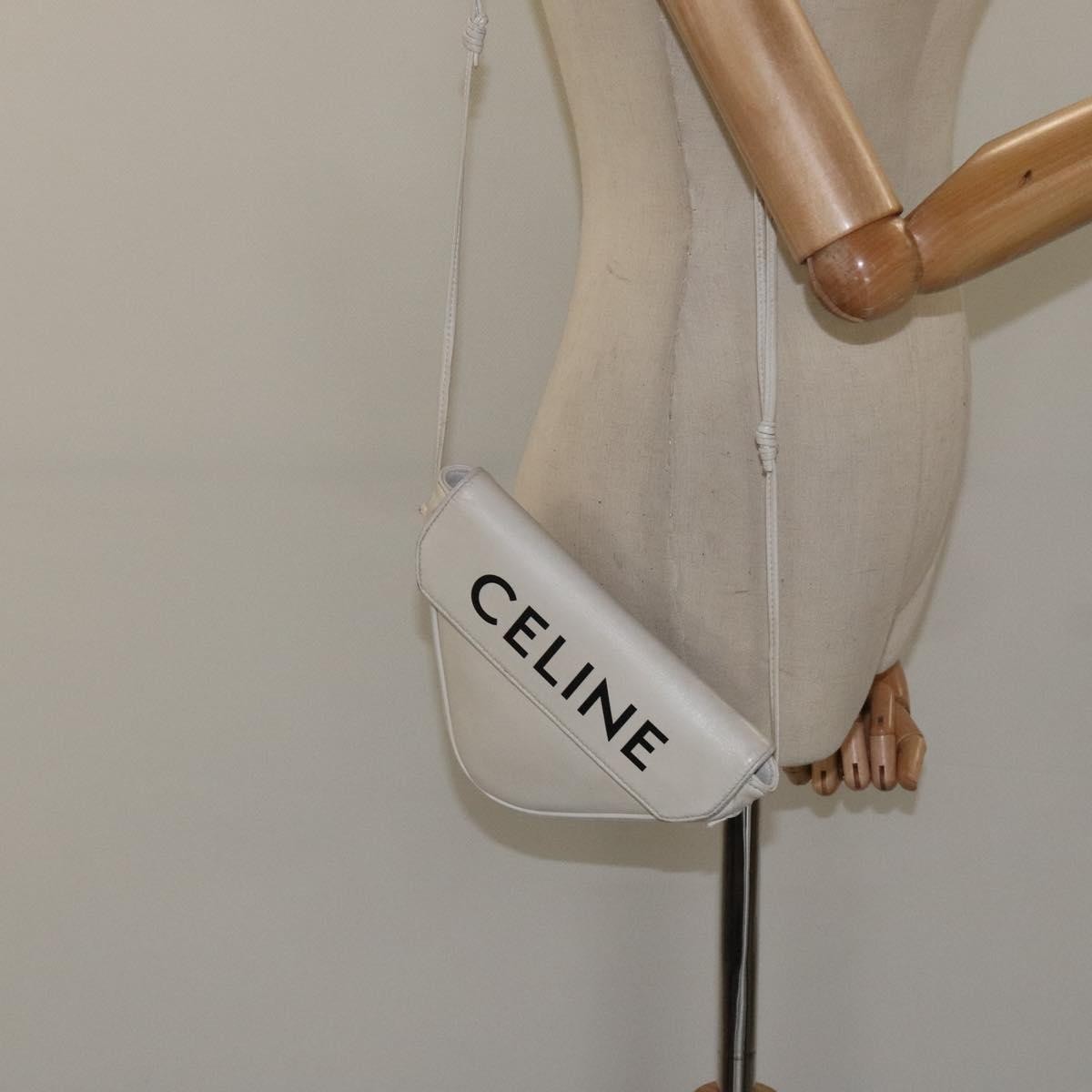 Celine Triangle Bag Leather, WHITE, LEATHER, Shoulder bag