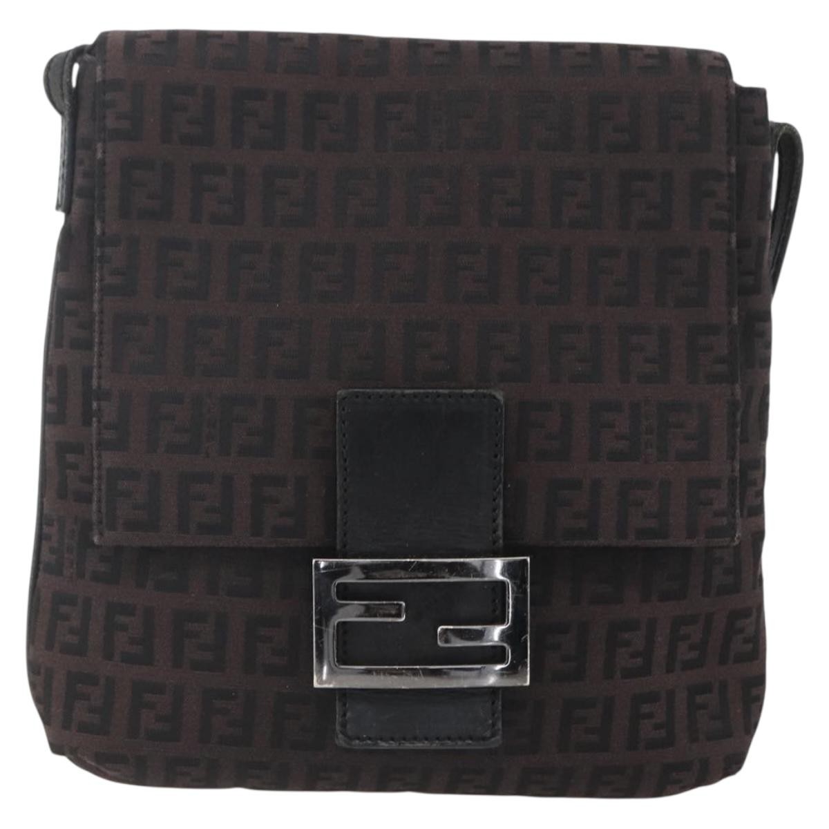 Fendi Vintage Flap Crossbody Bag Zucchino Canvas, BROWN, CANVAS, Shoulder bag