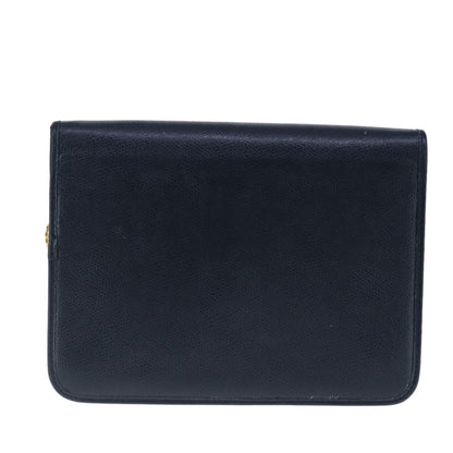 Christian Dior Vintage CD Chain Flap Shoulder Bag Leather, NAVY, LEATHER, Shoulder bag