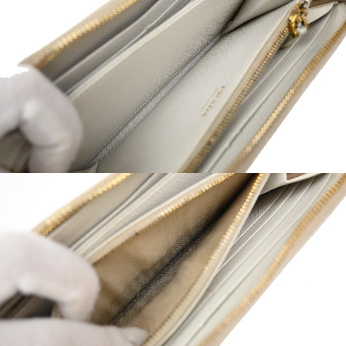 Prada Zip Around Tab Wallet Saffiano Leather, WHITE, LEATHER, Wallets