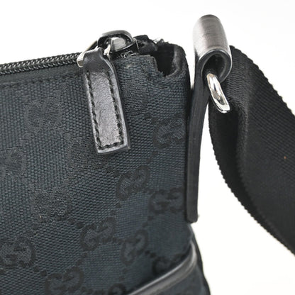 Gucci Zip Messenger Bag GG Canvas with Perforated Leather, BLACK, CANVAS, Shoulder bag