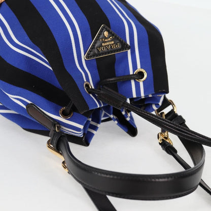 Prada Drawstring Bucket Bag Canvas and Wicker, BLUE, CANVAS, Handbag