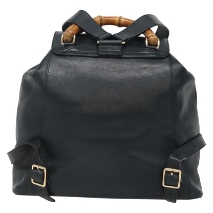 Gucci Vintage Bamboo Backpack Leather, BLACK, LEATHER, Backpack