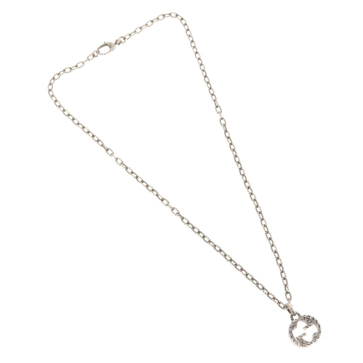 Gucci Engraved Interlocking G Chain Link Pendant Necklace Sterling Silver, SILVER, SILVER, Necklace