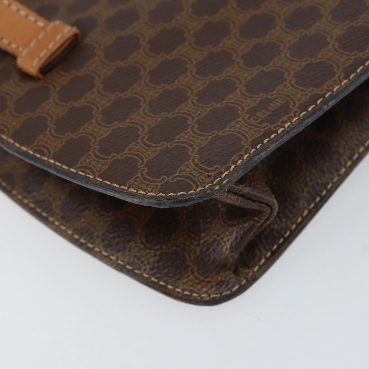 Celine Vintage Macadam Handbag Canvas and Leather, BROWN, CANVAS, Handbag