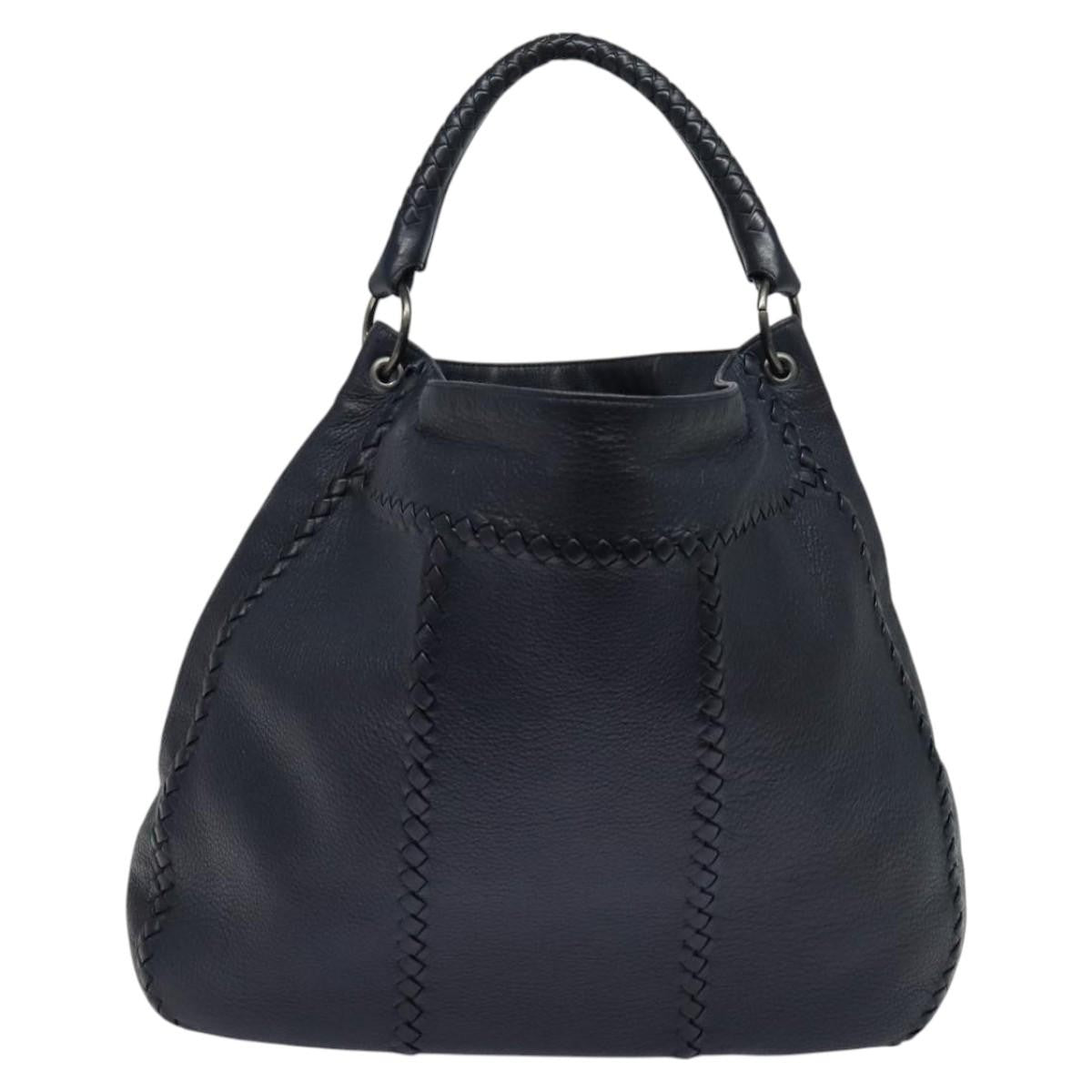 Bottega Veneta Open Hobo Cervo with Intrecciato Detail, NAVY, LEATHER, Shoulder bag