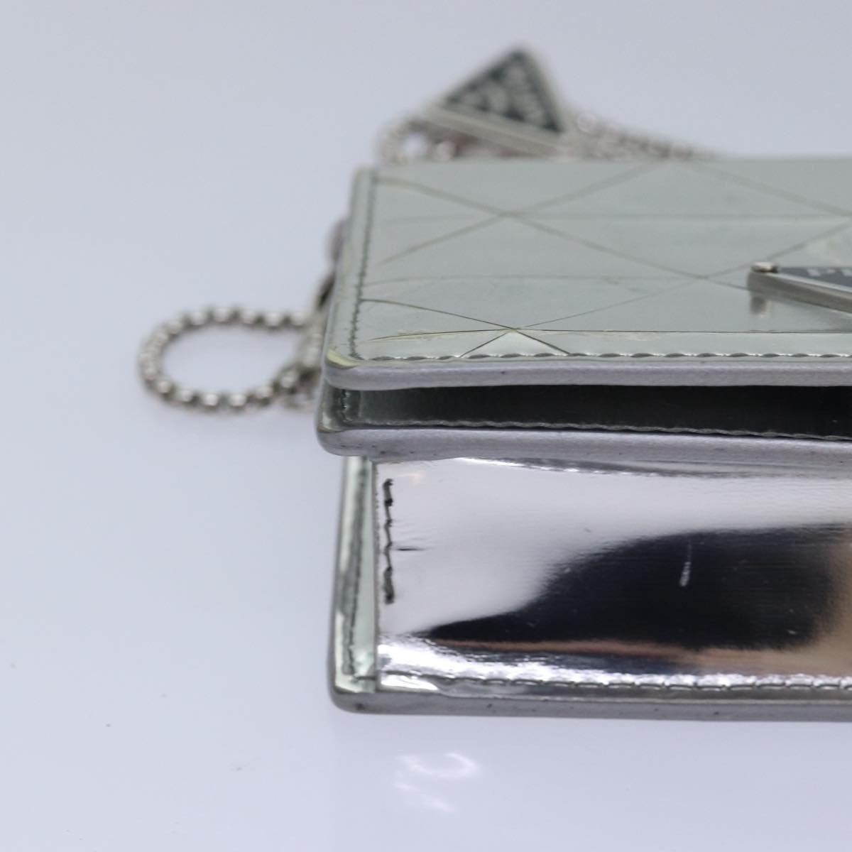 Prada Chain Wallet Embellished Leather, Silver, Leather, Wallet