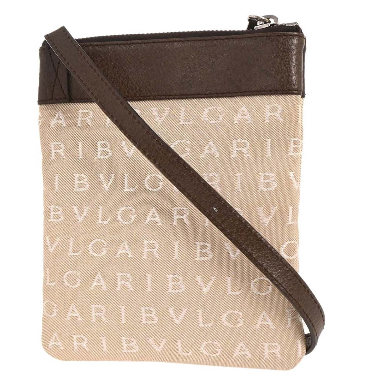 Bvlgari Logomania Shoulder Bag Canvas with Leather, BEIGE, CANVAS, Shoulder bag