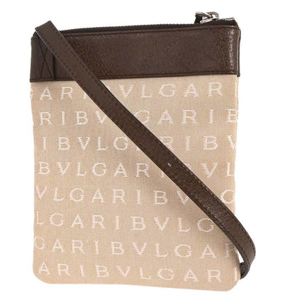 Bvlgari Logomania Shoulder Bag Canvas with Leather, BEIGE, CANVAS, Shoulder bag