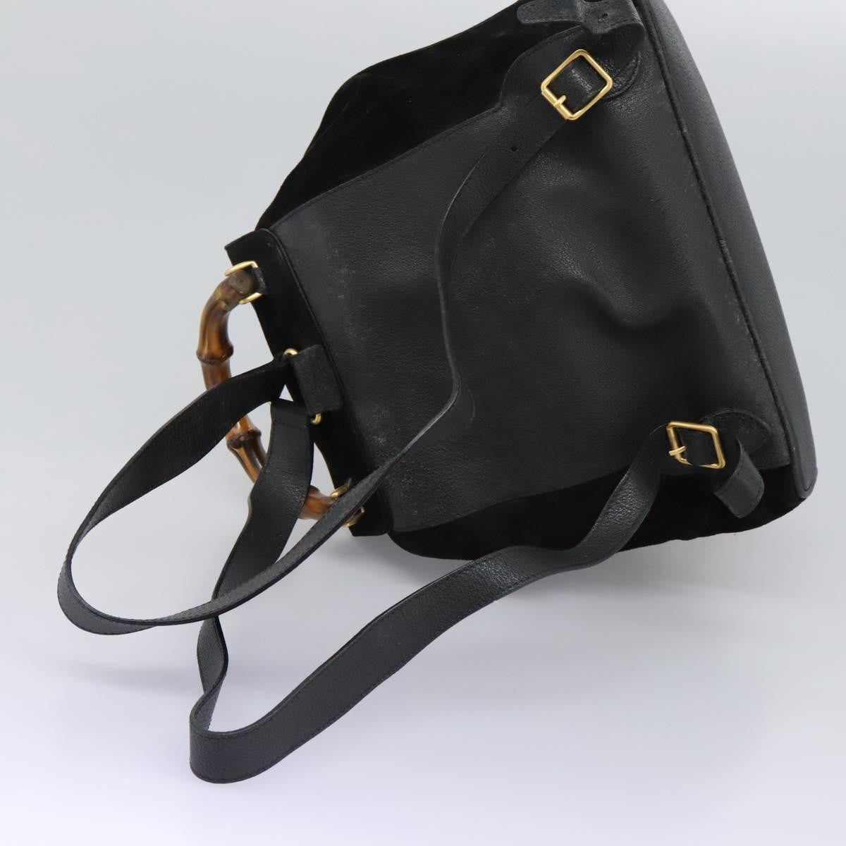 Gucci Vintage Bamboo Backpack Suede and Leather, Black, Suede, Backpack