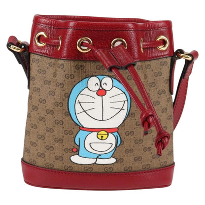 Gucci Doraemon Bucket Bag Printed Mini GG Coated Canvas, BEIGE, PVC, Crossbody bag