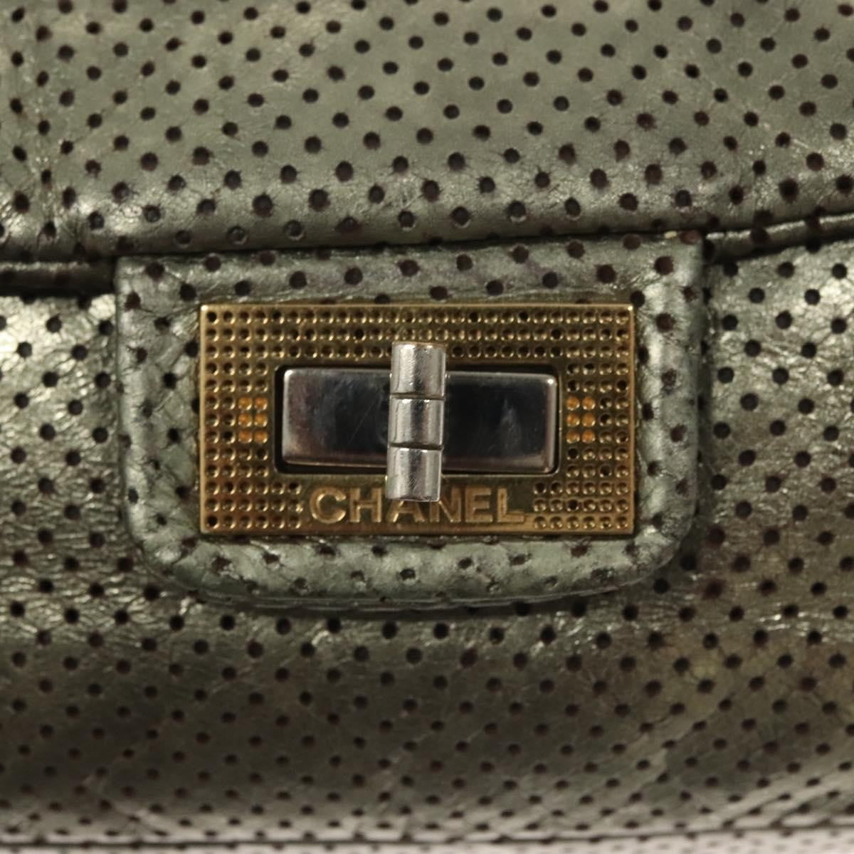 Chanel Drill Flap Bag Perforated Leather, SILVER, LEATHER, Shoulder bag
