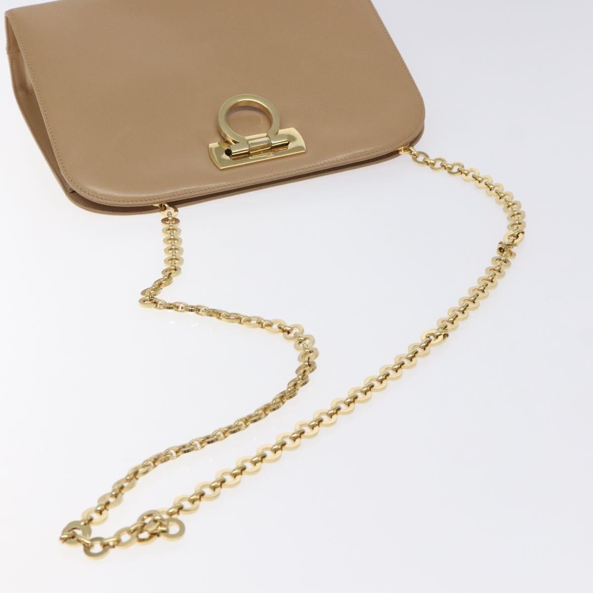 Salvatore Ferragamo Vintage Gancini Chain Shoulder Bag Leather, BEIGE, LEATHER, Shoulder bag