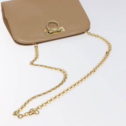 Salvatore Ferragamo Vintage Gancini Chain Shoulder Bag Leather, BEIGE, LEATHER, Shoulder bag