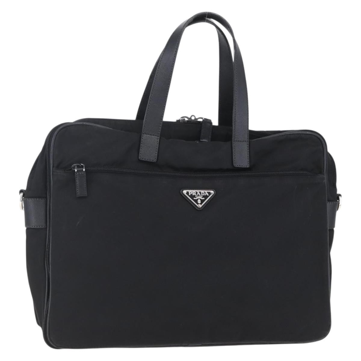 Prada Convertible Front Zip Briefcase Tessuto with Saffiano Leather, BLACK, NYLON, Briefcase