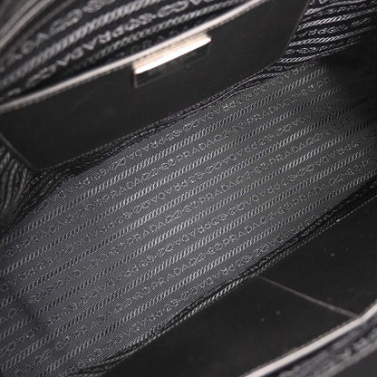 Prada Grommet Galleria Double Zip Tote City Calfskin, BLACK, LEATHER, Shoulder bag