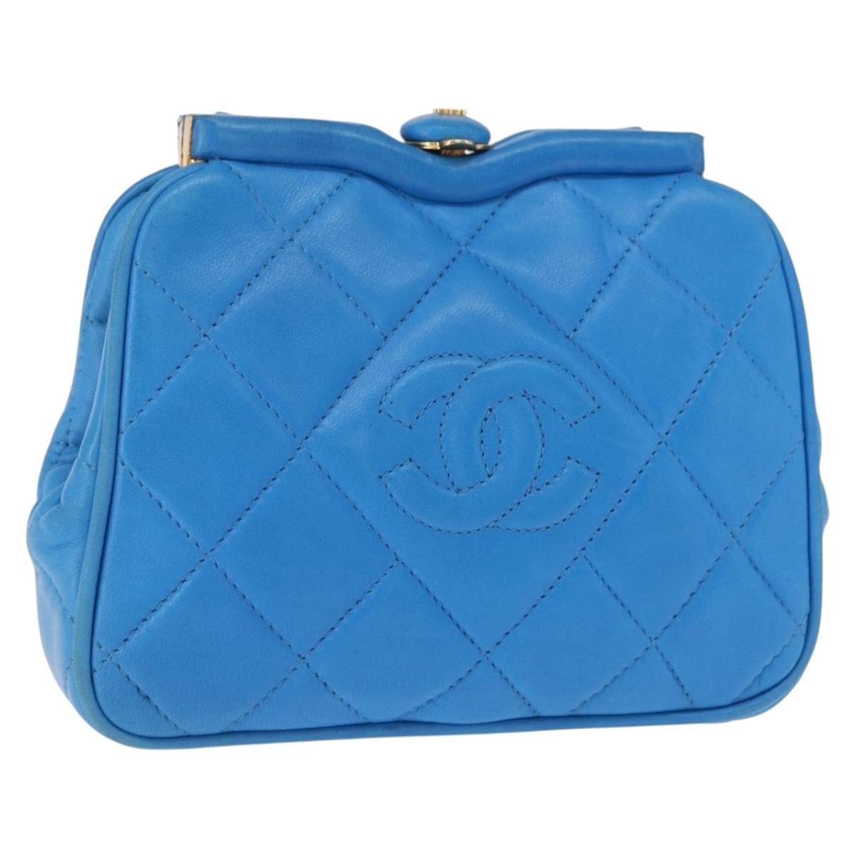 Chanel Vintage Diamond CC Tassel Waist Bag Quilted Lambskin, BLUE, LEATHER, Clutche & pouche