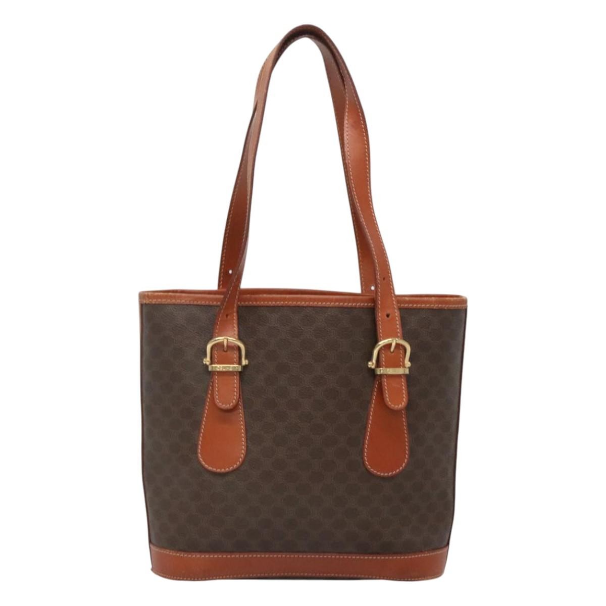 Celine Vintage Macadam Shoulder Bag Canvas and Leather, BROWN, CANVAS, Shoulder bag