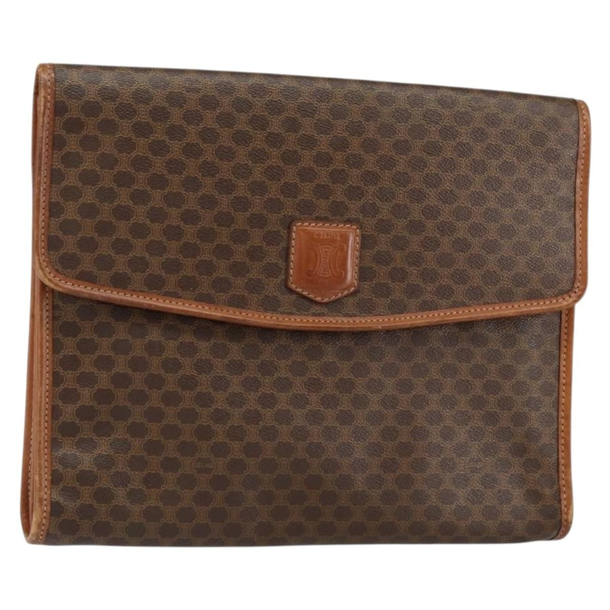 Celine Macadam Pochette Canvas and Leather, BROWN, CANVAS, Clutche & pouche