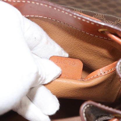 Celine Vintage Drawstring Flap Backpack Macadam Coated Canvas, BROWN, CANVAS, Backpack