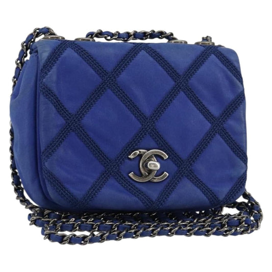 Chanel Diamond Stitch Chain Flap Bag Quilted Iridescent Calfskin, BLUE, LEATHER, Shoulder bag
