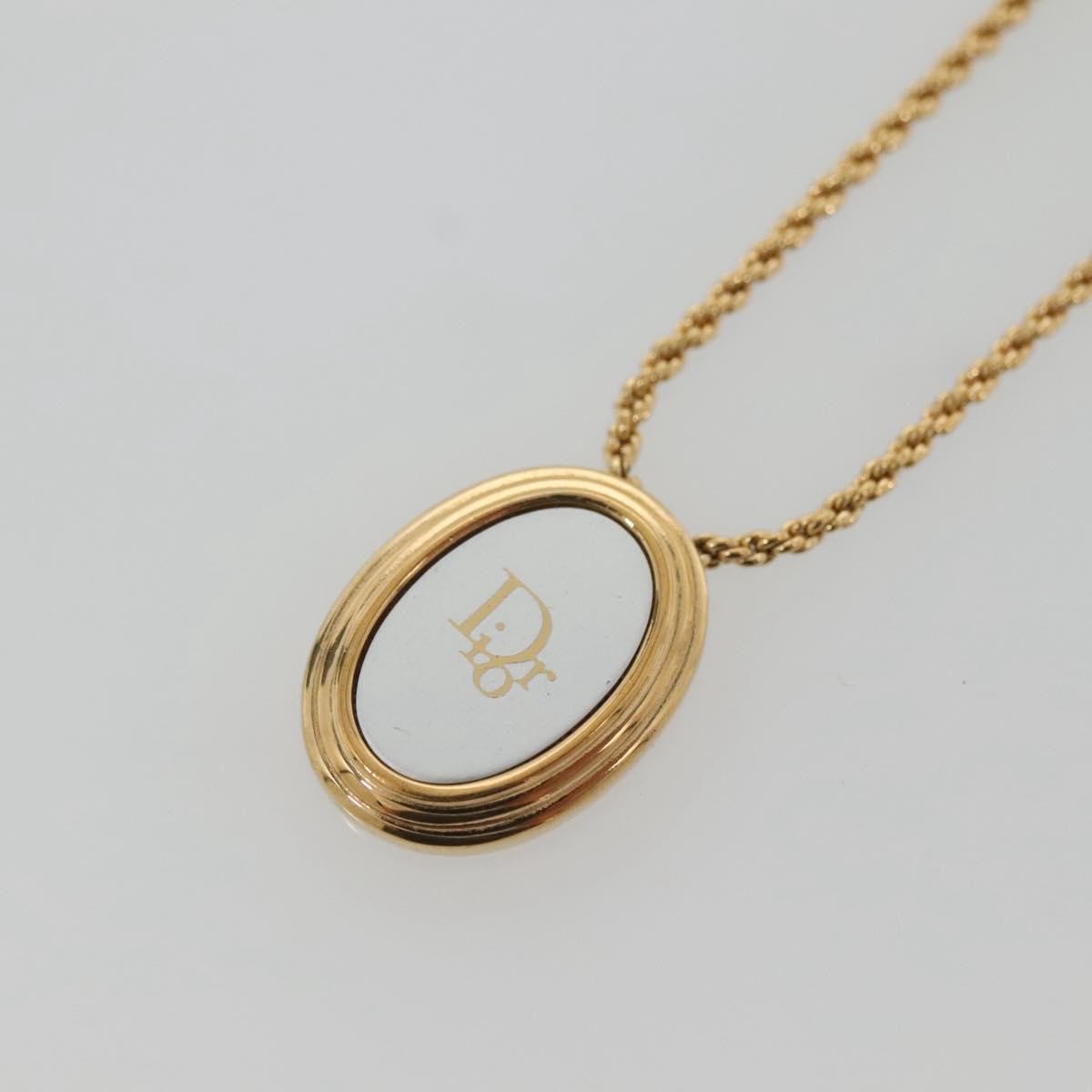 Christian Dior Vintage Logo Round Pendant Necklace Metal, GOLD, METAL, Necklace
