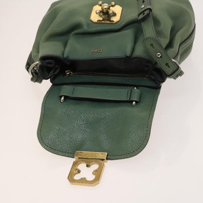 Chloe Elsie Satchel Leather, GREEN, LEATHER, Handbag