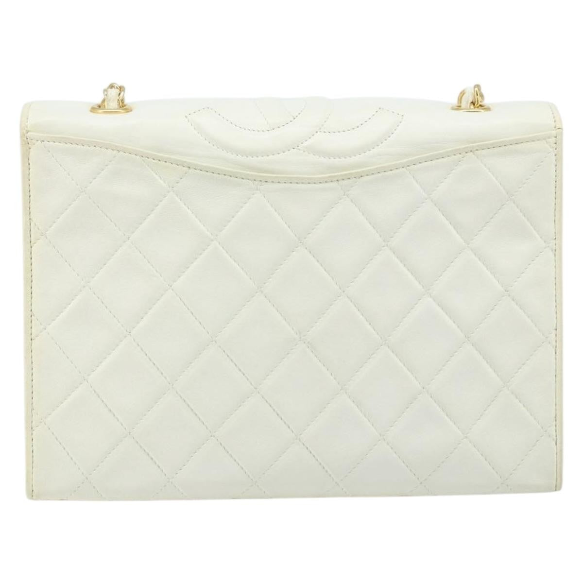 Chanel Vintage CC Full Flap Bag Quilted Lambskin, White, Leather, Shoulder Bag