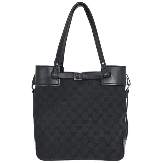 Gucci Belted Bucket Tote GG Canvas with Leather, Black, Canvas, Tote Bag