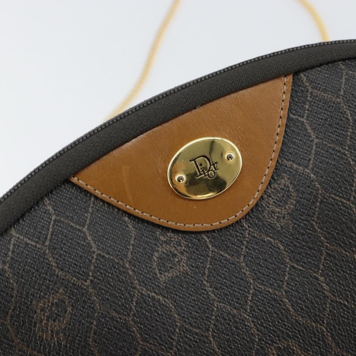 Christian Dior Vintage Honeycomb chain Canvas, BLACK, CANVAS, Shoulder bag