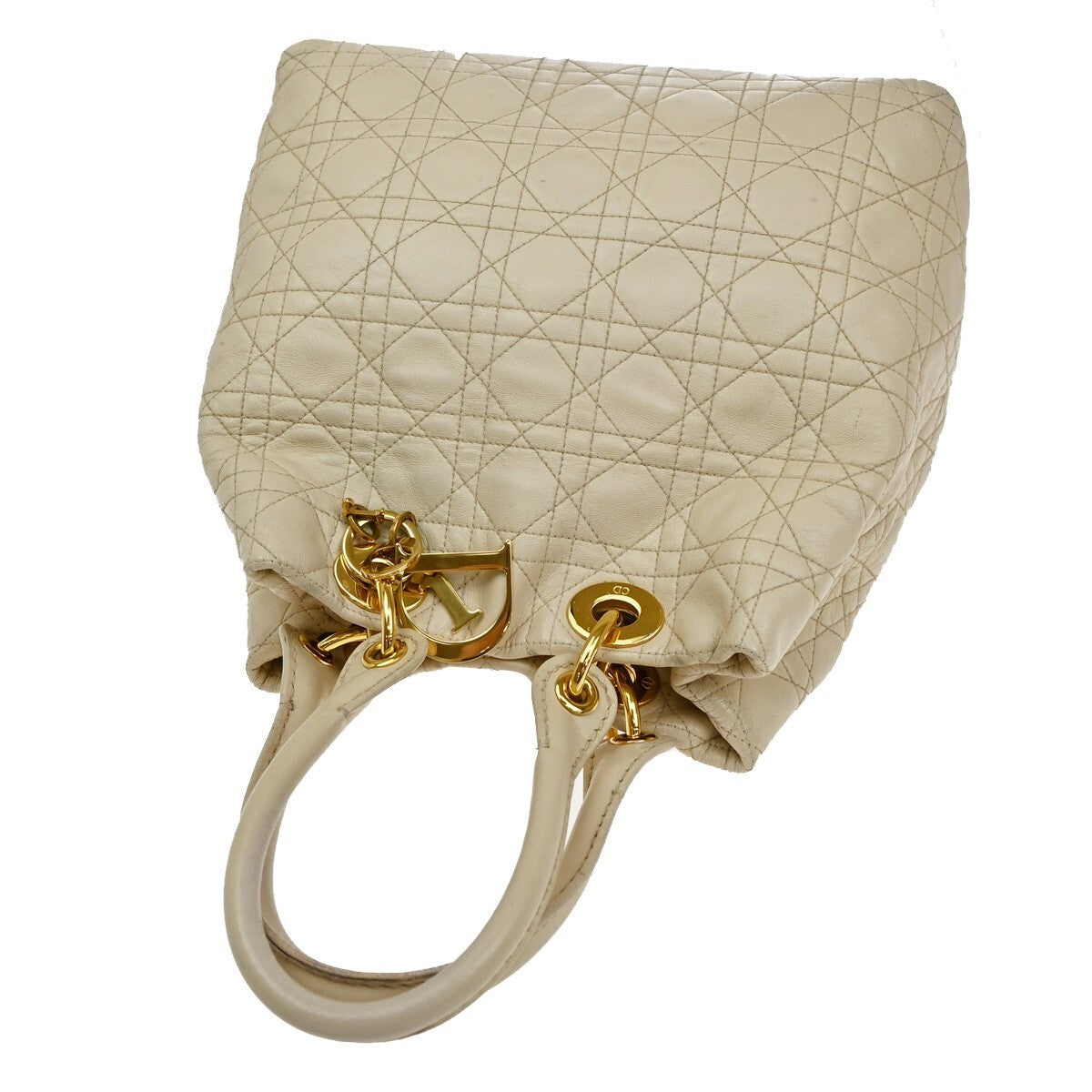 Christian Dior Lady Cannage Tote Leather, BEIGE, LEATHER, Tote bag