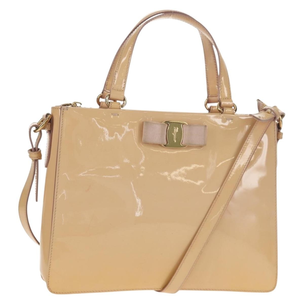 Salvatore Ferragamo Convertible Vara Bow Tote Patent Leather, BEIGE, PATENT_LEATHER, Tote bag