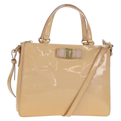 Salvatore Ferragamo Convertible Vara Bow Tote Patent Leather, BEIGE, PATENT_LEATHER, Tote bag
