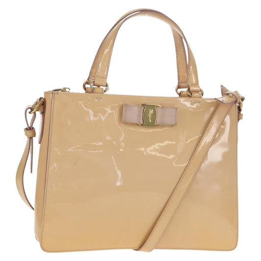 Salvatore Ferragamo Convertible Vara Bow Tote Patent Leather, BEIGE, PATENT_LEATHER, Tote bag