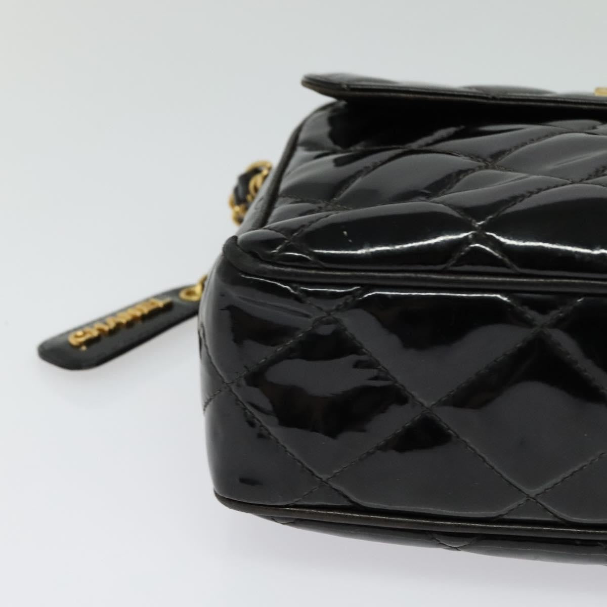 Chanel Vintage Square Front Pocket Camera Bag Quilted Patent, BLACK, LEATHER, Crossbody bag