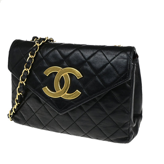 Chanel Vintage Envelope Flap Bag Quilted Lambskin, BLACK, LEATHER, Shoulder bag