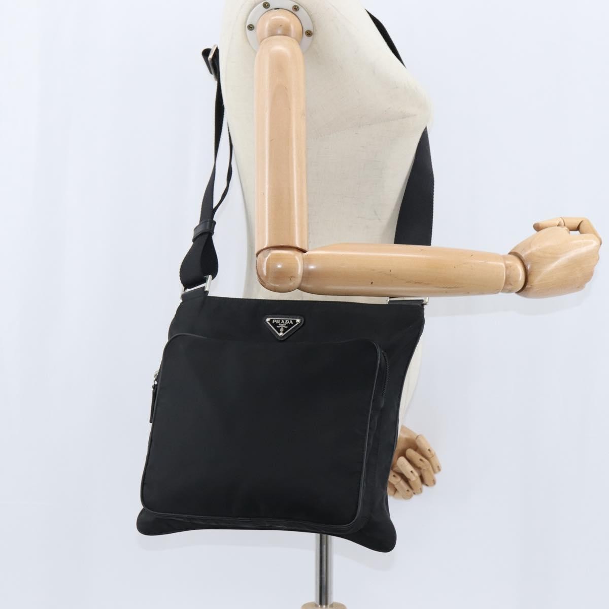 Prada Front Pocket Messenger Bag Tessuto, BLACK, NYLON, Shoulder bag