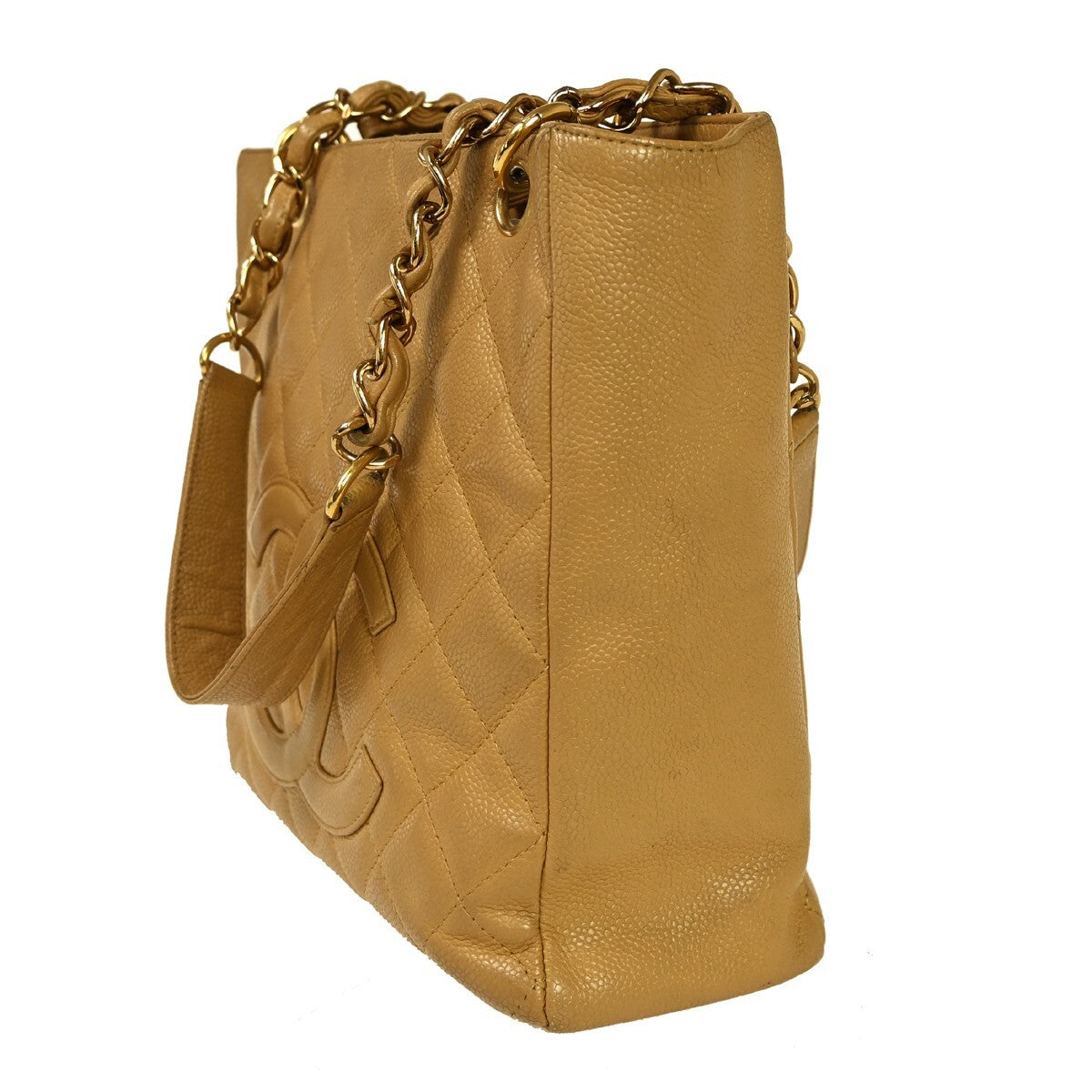 Chanel Petite Shopping Tote Quilted Caviar, Beige, Leather, Shoulder Bag