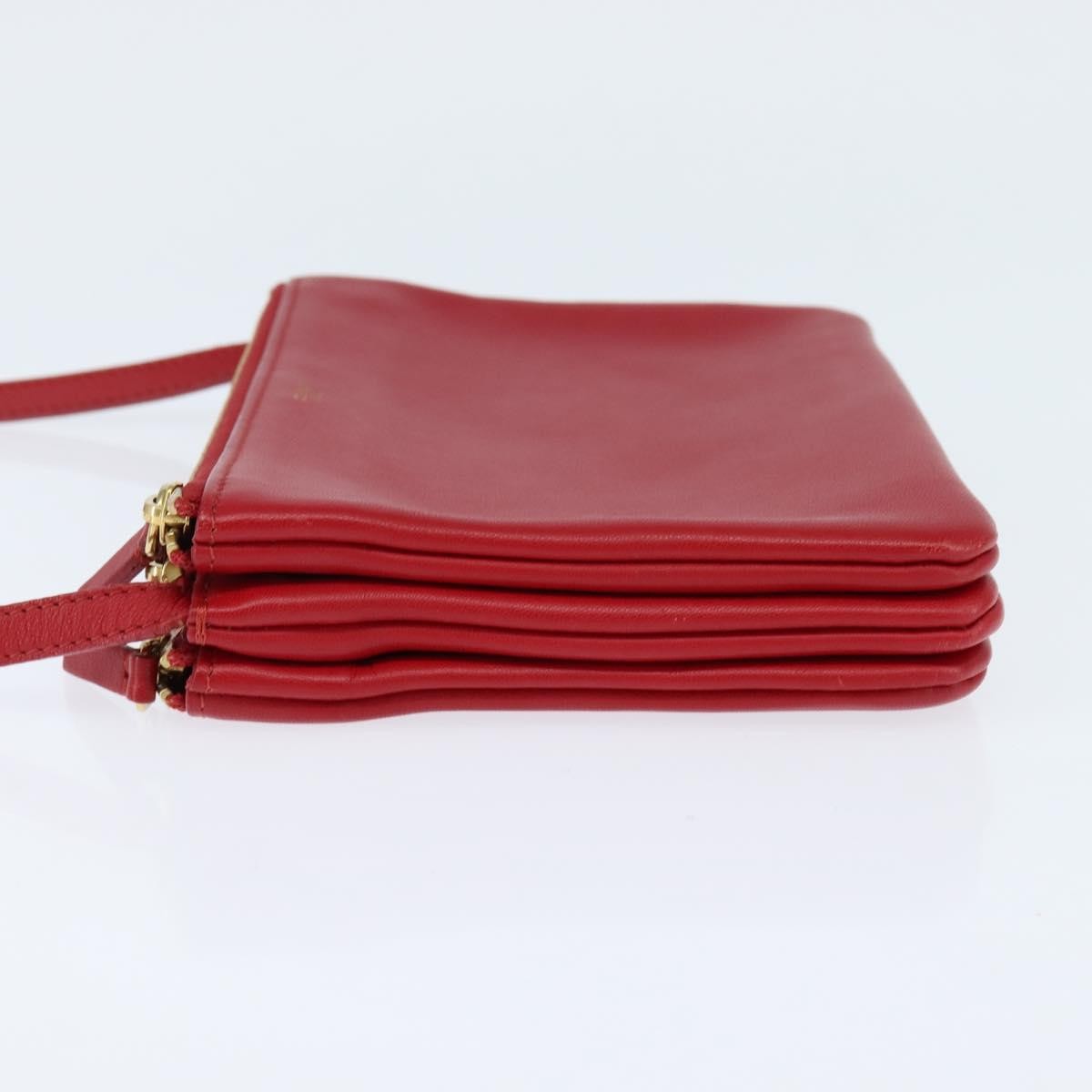 Celine Trio Crossbody Bag Leather, RED, LEATHER, Shoulder bag