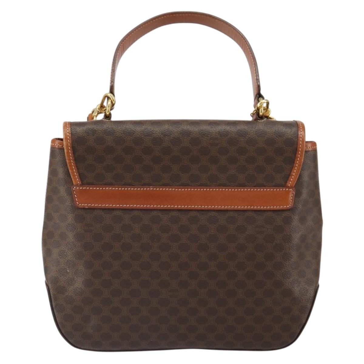 Celine Vintage Macadam Handbag Canvas, BROWN, PVC, Handbag