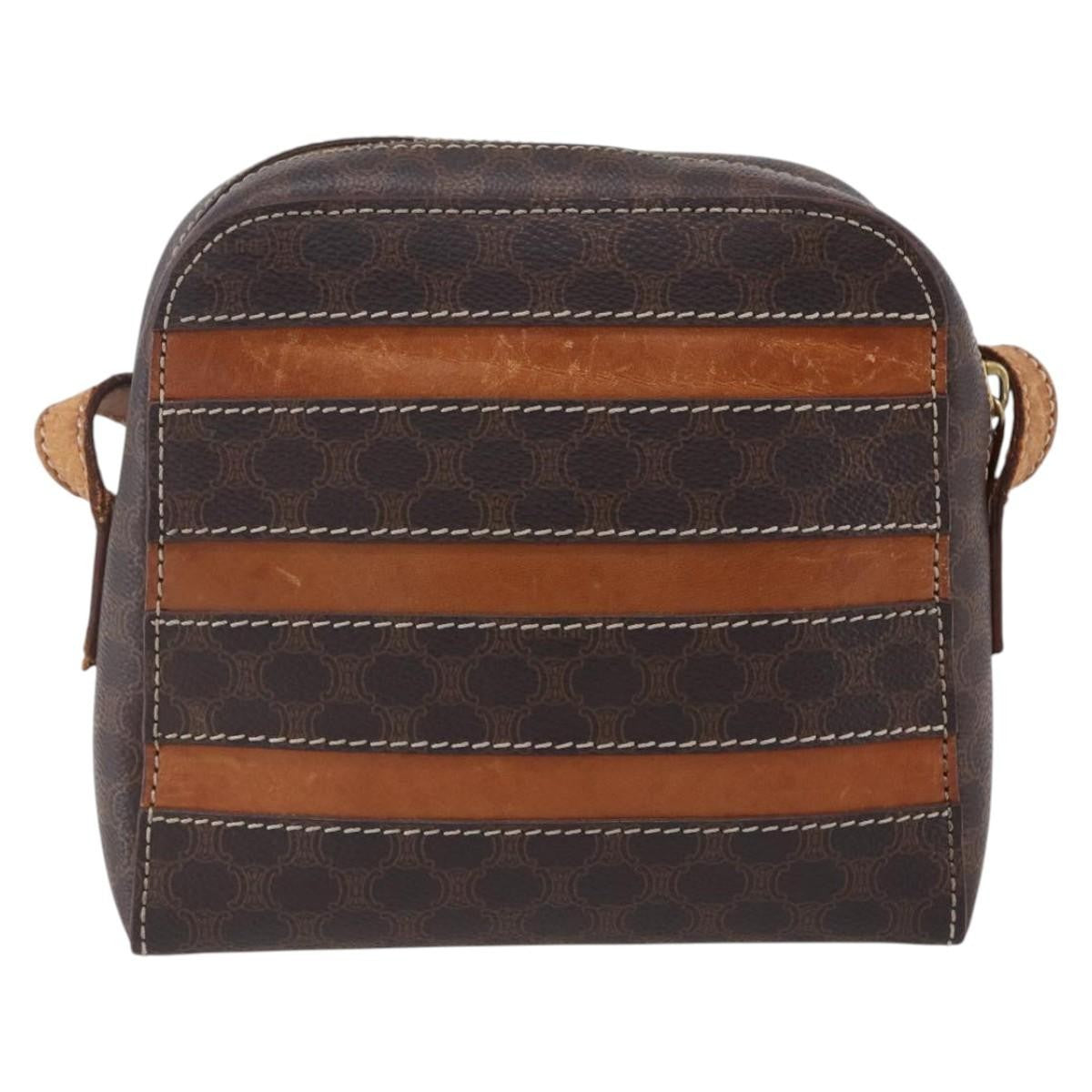 Celine Vintage Macadam Shoulder Bag Canvas and Leather, BROWN, CANVAS, Shoulder bag