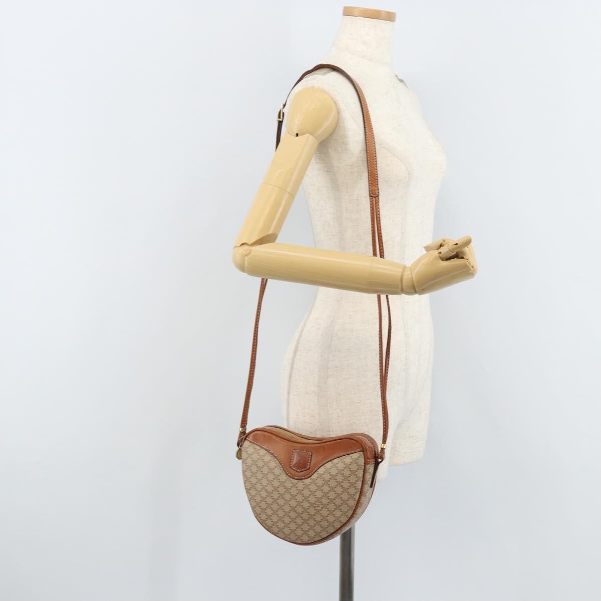 Celine Vintage Macadam Shoulder Bag Canvas and Leather, BEIGE, CANVAS, Shoulder bag