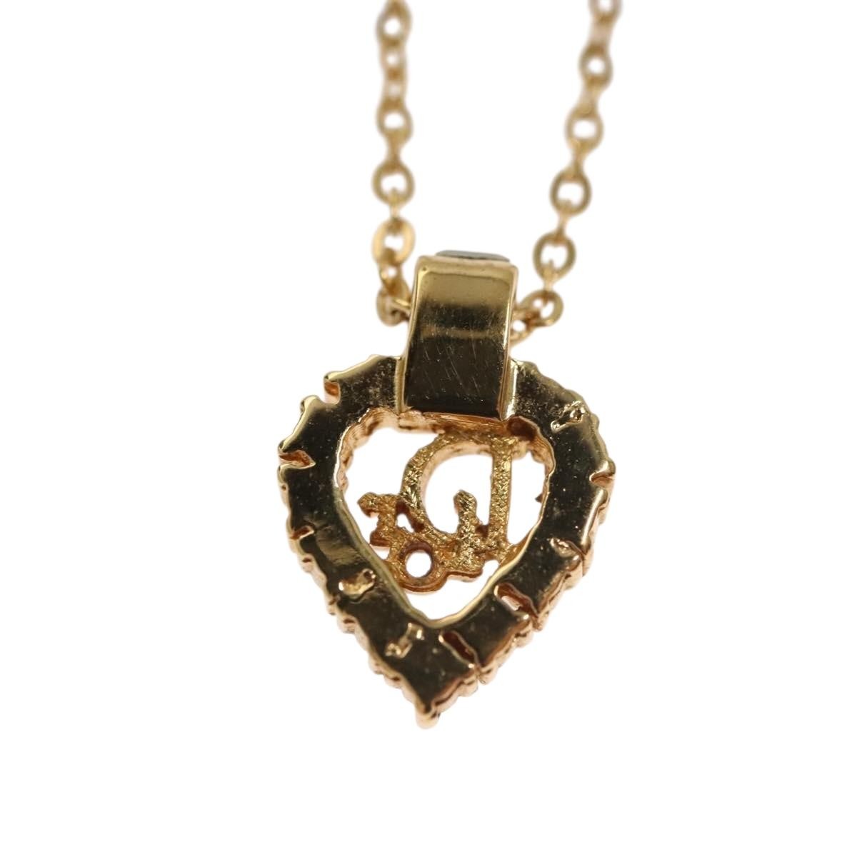 Christian Dior Logo Heart Pendant Necklace Metal with Crystal, GOLD, METAL, Necklace