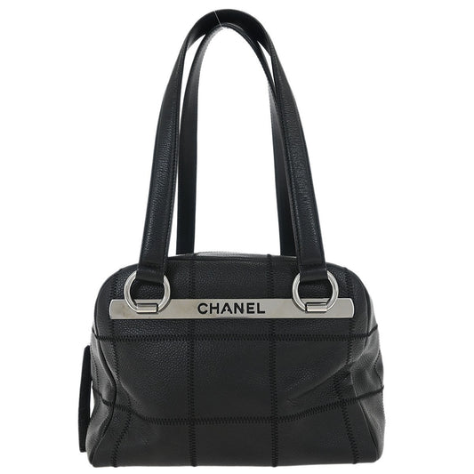 Chanel Square Stitch Bowler Bag Quilted Caviar, Black, Leather, Shoulder Bag