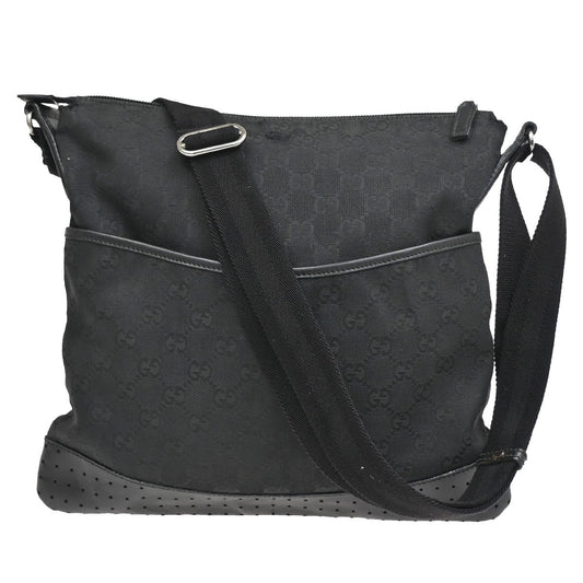Gucci Zip Messenger GG Canvas with Perforated Leather, BLACK, CANVAS, Shoulder bag