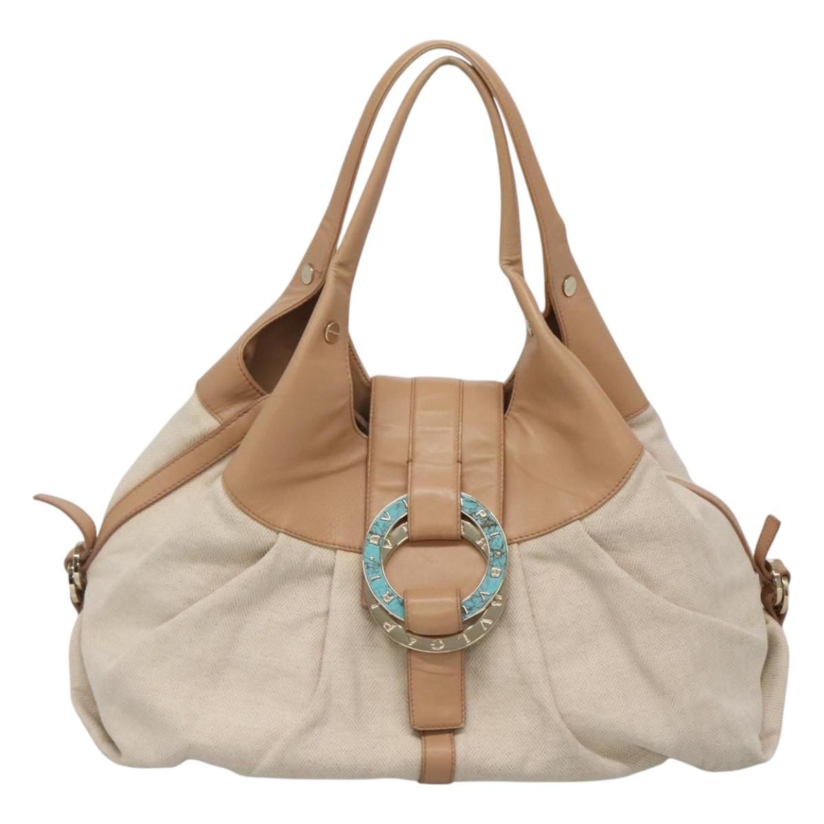 Bvlgari Chandra Hobo Canvas and Leather, Beige, Canvas, Tote Bag