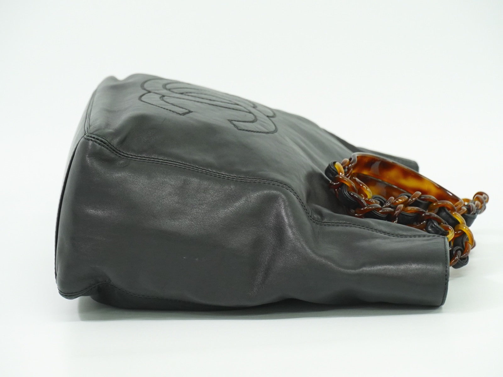 Chanel Vintage CC Resin Chain Tote Leather, BLACK, LEATHER, Tote bag