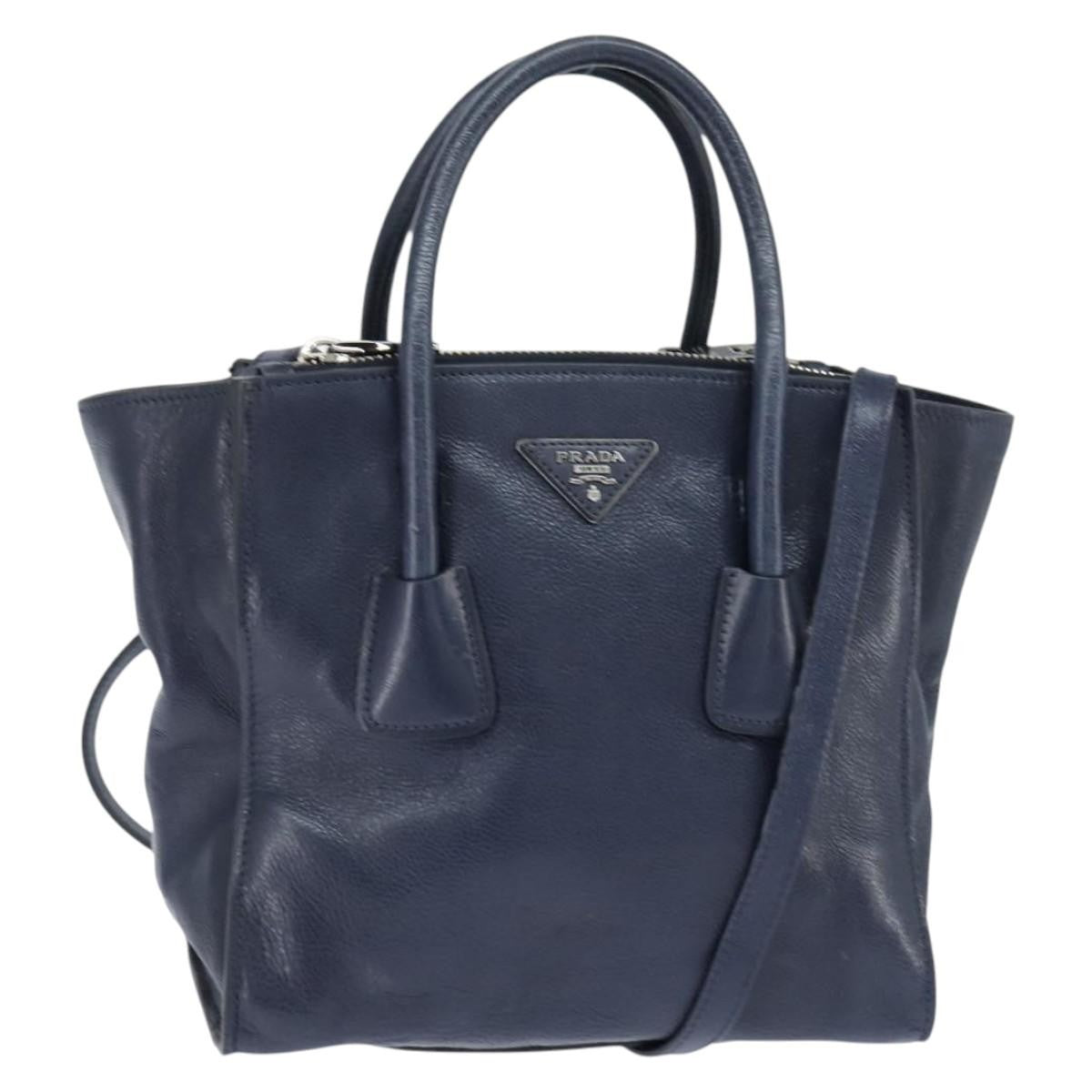 Prada Cuir Convertible Shopping Tote Leather, NAVY, LEATHER, Handbag